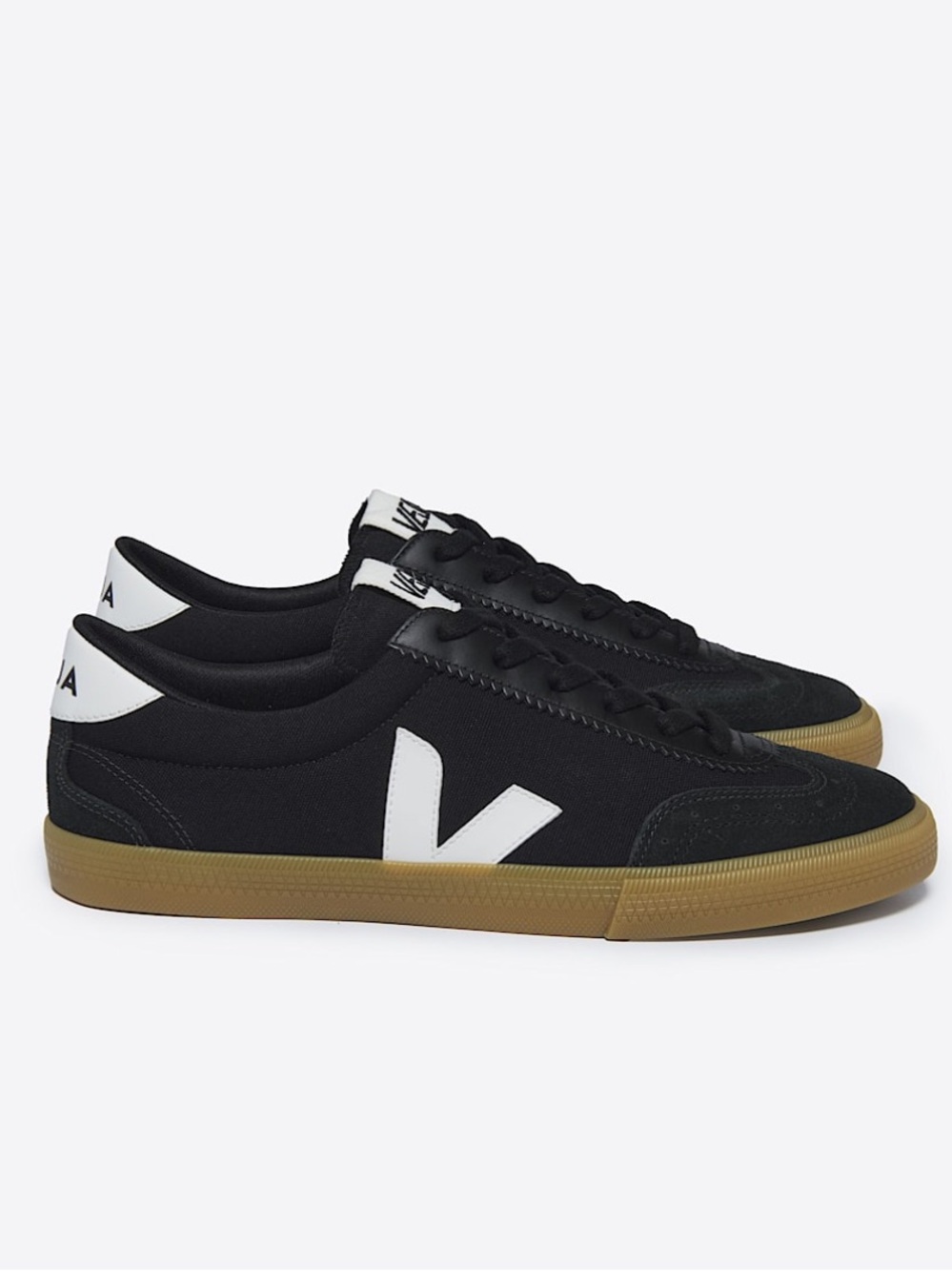 Veja Black Canvas Sneakers with White V and Gum Sole